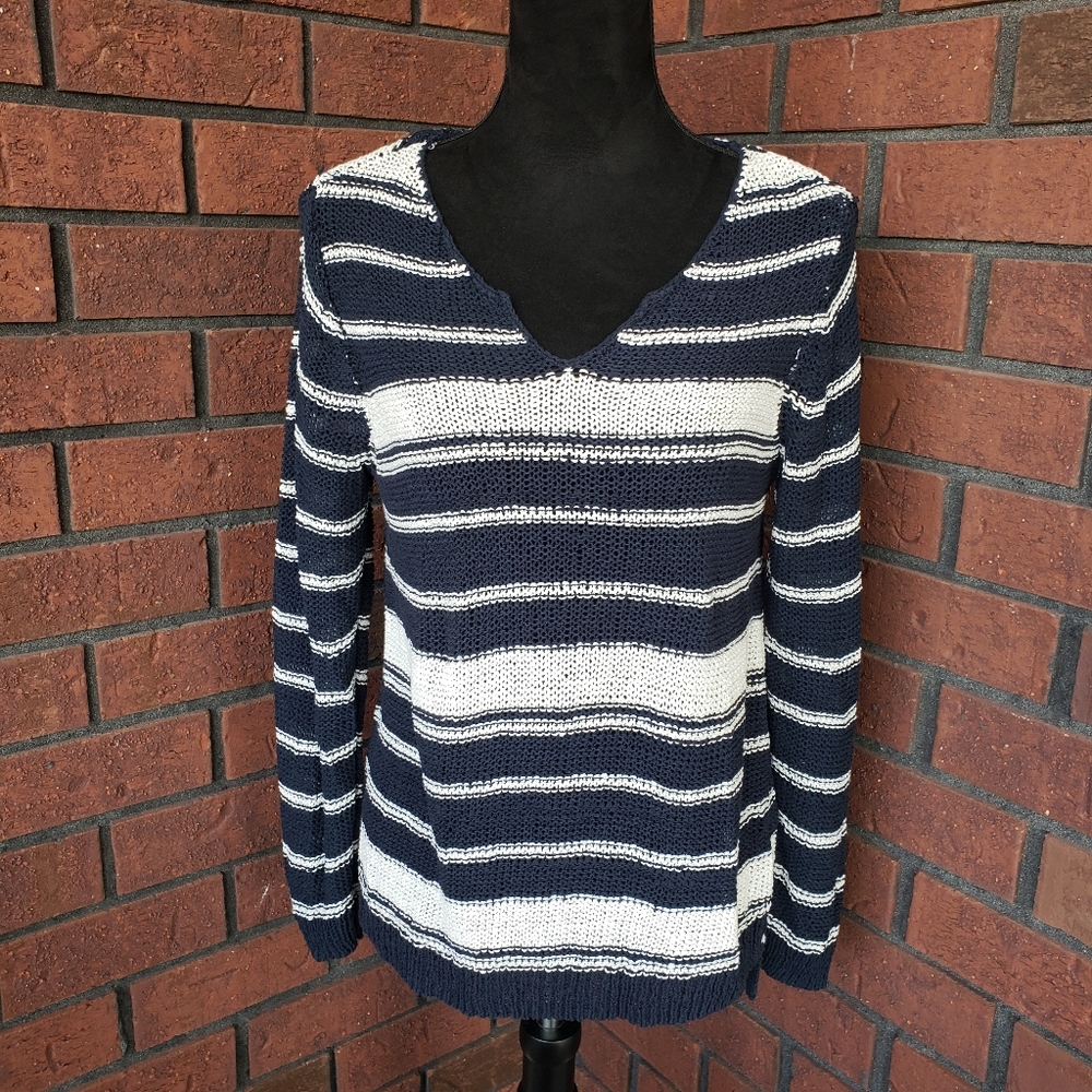 Lucky Brand Sweater, Navy/White Striped, Women's L